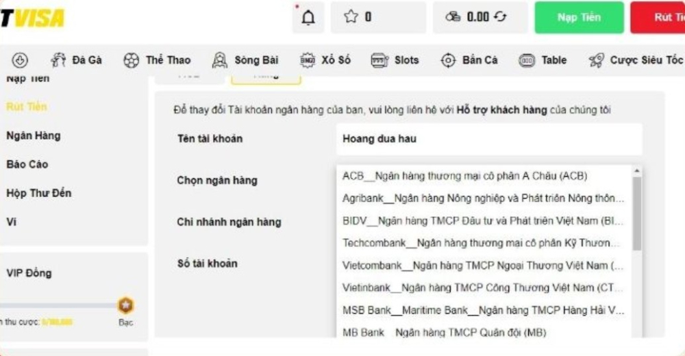 Rút tiền Betvisa 3 Betvisa liên kết với hầu hết các ngân hàng tại Việt Nam