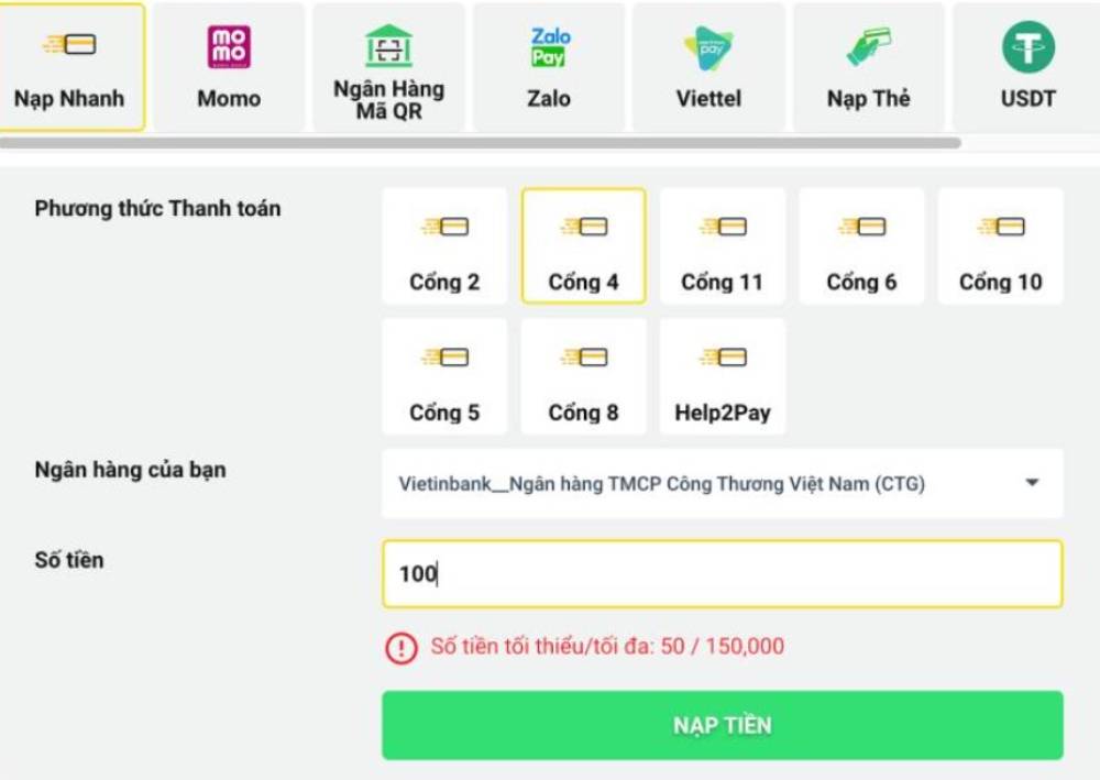 Hướng dẫn cá cược Betvisa 2 Betvisa cung cấp đầy đủ các hình thức thanh toán phổ biến
