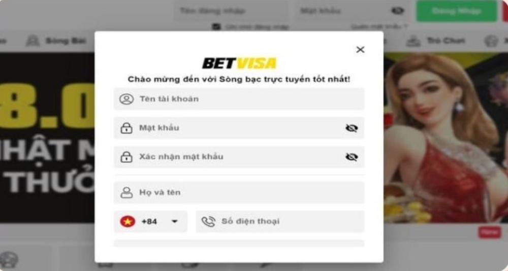Đăng nhập Betvisa 2 Biểu mẫu đăng nhập với các thông tin rõ ràng