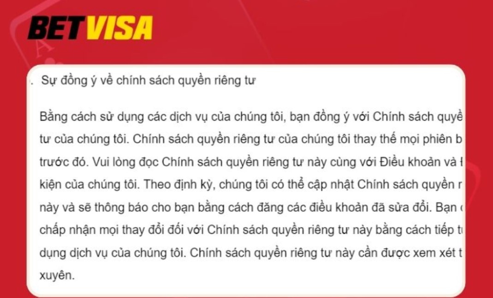 Chính sách bảo mật tại Betvisa 2 Betvisa có thể truy cập một số thông tin của bạn trong quá trình cá cược